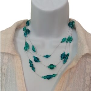 Chic Multi-Strand Teal Beaded Necklace